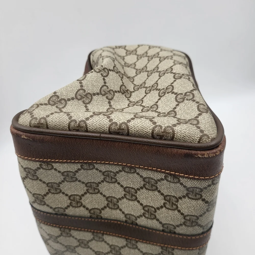 Gucci Beige Monogram GG Canvas Satchel with Brown Leather Handles